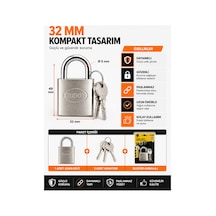 Tudor Yıldız 32 Mm Çelik Asma Kilit Anahtarlı Blister Ambalajlı Depo, Kepenk, Dolap, Bisiklet Ve Çanta İçin Diğer