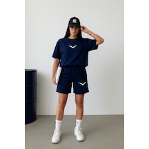 Kanat T-shirt Şort - Lacivert Alt Üst Kombin Şort Tişört Takım Baskılı Oversize Bisiklet Yaka Lacivert Kanat T-shirt Şort - Lacivert Alt Üst Kombin Şort Tişört Takım Baskılı Oversize Bisiklet Yaka Lacivert