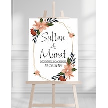Söz Nişan Düğün İçin 50x70 Karşılama Panosu - Renkli Çiçek Temalı 111 Beyaz