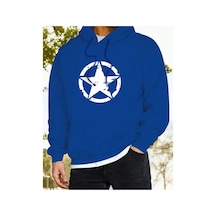 Herkesemoda Yıldız Baskı Detaylı İçi Polarlı Kapüşonlu Sweatshirt Mavi