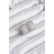 Ezoconcept Pirinç Gümüş Renk Zirkon Taşlı Minimal Halka Küpe Çok Renkli