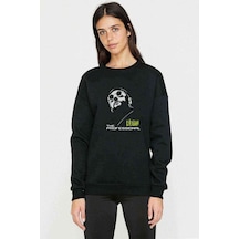 Leon Baskılı Siyah Kadın Sweashirt (534624497)