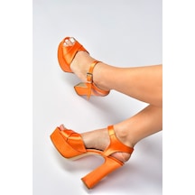 Fox Shoes Turuncu Saten Kumaş Platform Topuklu Kadın Abiye Ayakkabı M348202404 Turuncu