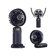 Şarjlı El Vantilatörü-led Dijital Ekranlı 5 Kademe Rüzgar Hızlı Mini Masaüstü Fan, Boyun Askılı Katlanabilir Şarj Edilebilir Taşınabilir Vantilatör, Telefon Standlı Şarjlı Soğutucu Fan