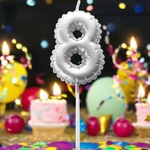 Gümüş Doğum Günü Balon Şeklinde Mum Pasta Mumu 8 Numara