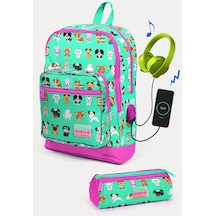Coral High Kids Su Yeşili Neon Pembe Köpek Desenli Usb'li 2'li Okul Çanta Seti Set0223266