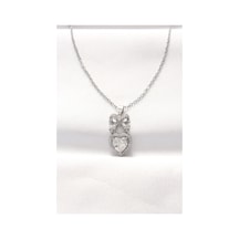 316l Çelik Silver Renk Zirkon Taşlı Kalpli Fiyonk Kolye - Tj-bko8519 Gümüş