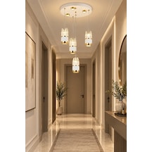 Modern Premium Gold 4'lü Sarkıt Avize Beyaz Gold Lüks Tasarım Avize 49w Led 3000k