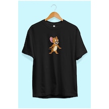 Startmore Unisex Tom Ve Jerry Tasarım Baskılı Oversize Garalio Siyah T-shirt