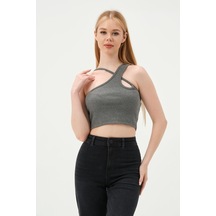 Quhox Kadın Askılı Crop Kaşkorse Gri