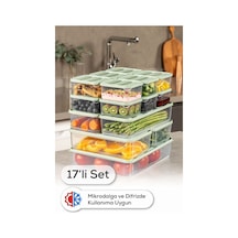 Vienev 17li Buzdolabı Dondurucu Organizer Ve Saklama Kabı Mint 12x 350ml 2x 1,65lt 2x 1,75lt 1x 3,5lt Mint