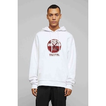 Pinkfloyd Beyaz Baskılı Beyaz Erkek Örme Kapşonlu Sweatshirt