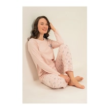 Angbutik Rolypoly Rp3902-s Kadın Uzun Kol Pijama Takım Pudra