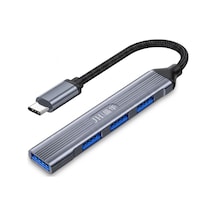 Type-c 4 Port Usb Hub Çoklayıcı, 1 Usb 3.0 Ve 3 Usb 2.0 Girişli Otg Adaptör, Klavye Mouse Usb Bellek Harici Disk Uyumlu, Alüminyum Gövde, Mac Windows Linux N613