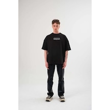 Barlashive Kadın Baskılı T-shirt Kısa Kol Bisiklet Yaka Oversize Rahat Kalıp Günlük Tişört - Siyah Çok Renkli