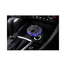 Araç İçi Saks Mavisi Kristal Taşlı Fm Transmitter Bluetooth Usb Type-c Oto Çakmaklık