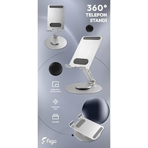 Fiigo Telefon Standı Katlanabilir Çok Fonksiyonlu 360 Derece Dönebilen Metal Silver