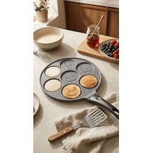 Panface Emoji Pancake Tavası 27 Cm 7 Bölmeli Döküm Alüminyu... Antrasit