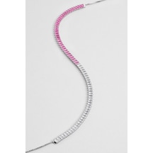 So Chic Renkli Baget 18 Ayar Beyaz Altın Kaplama Ayarlanabilir Gümüş Choker Kolye Rodyum