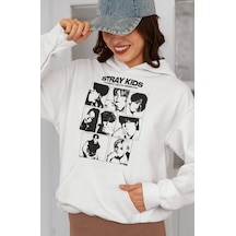 Sevbano Stray Kids Müzik Grubu Baskılı Unisex Oversize Hoodie beyaz