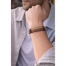 Regal Weave Gold Detaylı Hakiki Deri Erkek Bileklik-1374 Antrasit