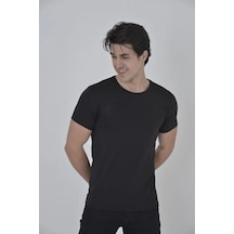 Erkek Gögüs Fileli T-shirt Kısa Kol Bisiklet Yaka Slimfit Tişört - Siyah