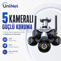 Uninet Unınet 5 Kameralı 360 Akıllı Güvenlik Kamerası Hareket Algılama Ve Gece Görüşü Bulunan Ip Kamera