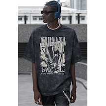 Nirvana Kurt Cobain Rock Metal Müzik Grubu Baskılı Unisex Oversiz Siyah