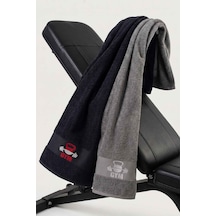 Gym 50x100 Cm %100 Pamuklu 2'li Spor Havlusu Siyah-açık Gri Fitness Gym Golf Boks Tenis Havlusu