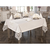 Crown Linen Fransız Güpürlü Masa Örtüsü Takımı 26 Parça Krem