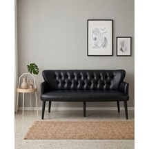 Roma Chester Deri Üçlü Koltuk 150 Cm Ofis Bekleme Koltuğu Ahşap Ayaklı - Siyah