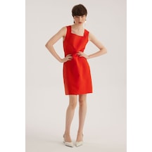 Stella Pulvis Kırmızı Keten Karışımlı Kare Yaka Kolsuz Mini Elbise Kırmızı