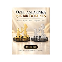 Lüks Aynalı Akrilik Evlilik Teklifi Masa Süsü 18x16 Cm - Sevgililer Günü, Nişan, Düğün & Yıldönümü Hediyesi Çift Silüetli Masaüstü Dekor Gold / Gümüş 47378236