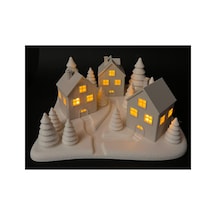 Yılbaşı Süsü Led Işıklı 3'lü Ev Dekorasyon Kış Manzaralı Tealight Ledli Kış Evleri Led Mumlar Hediye