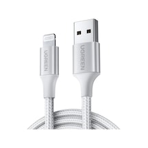 Ugreen Lightning Apple Uyumlu iPhone  Örgülü Data Ve Şarj Kablosu Beyaz