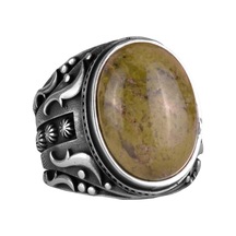 El Yapımı 925k Katı Sterlin Gümüş Erkek Yüzük, Gerçek Doğal Unakite Taşı Yüzük, Sanatsal Tasarım Gümüş