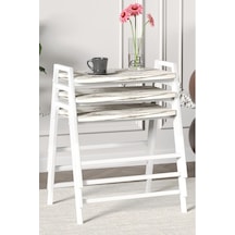 Zigon Sehpa , Aden 3'lü Tepsi Zigon Sehpa Takımı Beyaz Metal - Beyaz Mermer Tabla Beyaz-beyaz Mermer