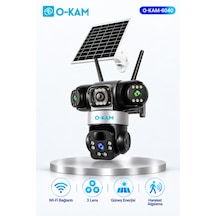 O-kam -6040 Wifi Solar 3 Lens Sirenli 9mp Gece Görüşlü Kamera