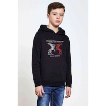 Tshirthane G O T House Connıngton Baskılı Unisex Çocuk Kapüşonlu Siyah Sweat Siyah