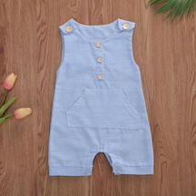 Mavi Yenidoğan Erkek Bebek Romper Tek Parça Düğmeler Çizgili Tulum Pamuk Keten Tulum Kolsuz Giysiler Kıyafetler 0-18 M