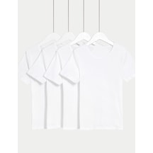 Marks & Spencer Saf Pamuklu 4'lü Atlet (2-16 Yaş) T71001409V Beyaz