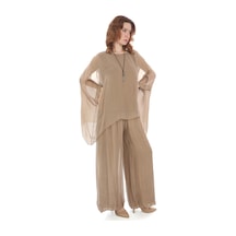 Bohem Stil İtalyan Yarasa Kol İpek Bluz & Pantolon Takım-8767 Camel