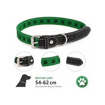 Köpek Boyun Tasması 54-62 Cm Pati Desenli Deri Uçlu Metal Tokalı - Yeşil Siyah Çok Renkli