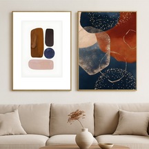 Claritas 07 - Gerçek Cama Baskı Gold Alüminyum Metal Çerçeveli 2'li Minimalist Cam Tablo