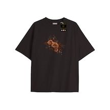 Flood Of Style Siyah Oversize T-shirt Çiçek Kahverengi Özel Tasarım