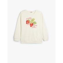 Koton Sweatshirt Çilek Baskılı Uzun Kollu Bisiklet Yaka Pamuklu Ekru 5skg10177ak Ekru