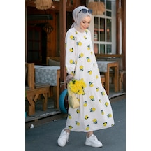 Düz Orta Kadın Sarı Keten Elbise - 8884 001