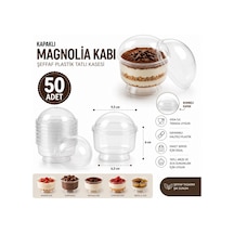 50 Adet Kapaklı Tatlı Kabı Magnolia Kasesi Şeffaf Plastik 200 Cc Magnolya Kase