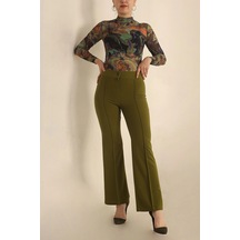 Vioshine Kadın Çimalı İspanyol Paça Yüksek Bel Pantolon-yağ Yeşili
