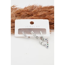 Kadın Altın Kaplama Kararmaz Şimşek Figürlü 3'Lü Zirkon Set Küpe Gümüş-M